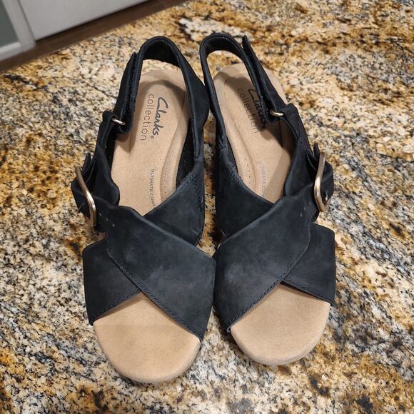 Clarks Collection Black Wedge Sandals Size 6M ID 201171424035 - Picture 9 of 12